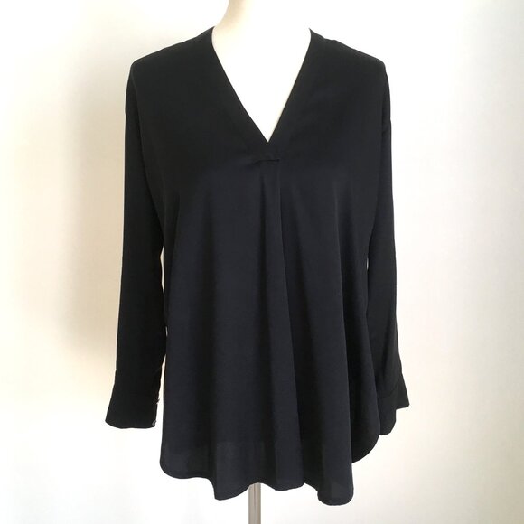 VINCE Black Silk Blouse Tunic XS S M V Neck Silk Top Side Split Oversized - Picture 1 of 10